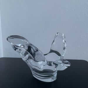 Vintage Crystal Flying Dove Sculpture Dish Votive Candle Jewelry Holder